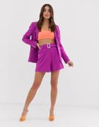 Asos Design Forever Belted Suit Shorts In Purple - Purple