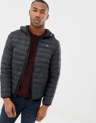 Pull & Bear Lightweight Quilted Jacket In Black With Hood - Black