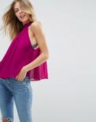 Asos Swing High Neck Sheer Top - Purple