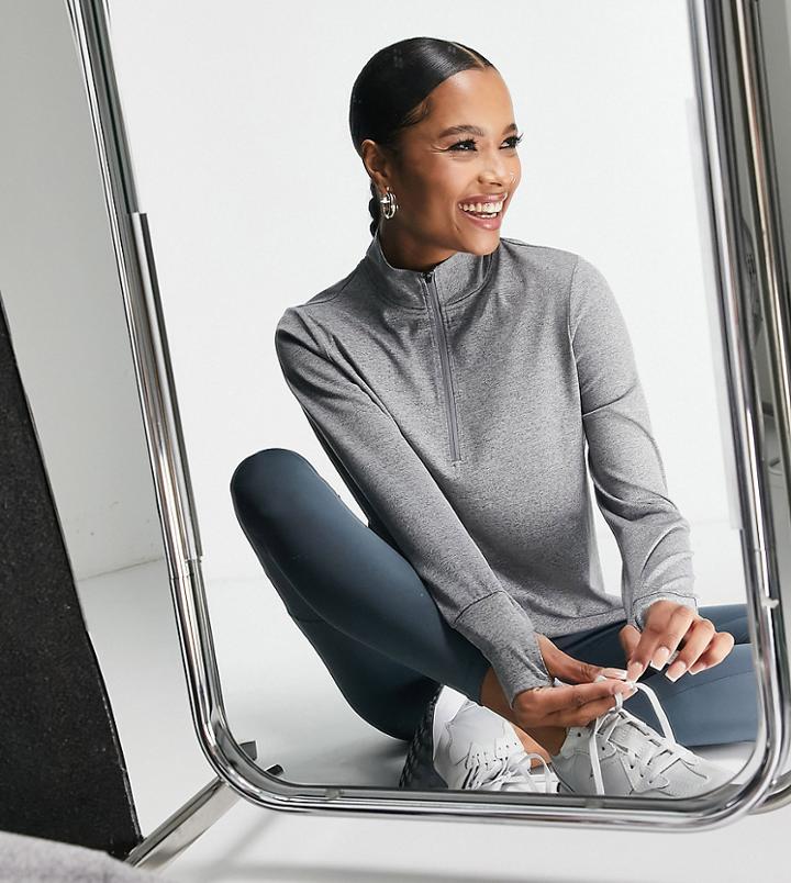 Asos 4505 Petite Icon Long Sleeve Top With 1/4 Zip-gray