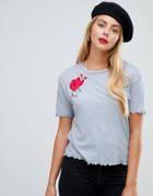 Jdy Claire Embroidered Flower T-shirt - Blue