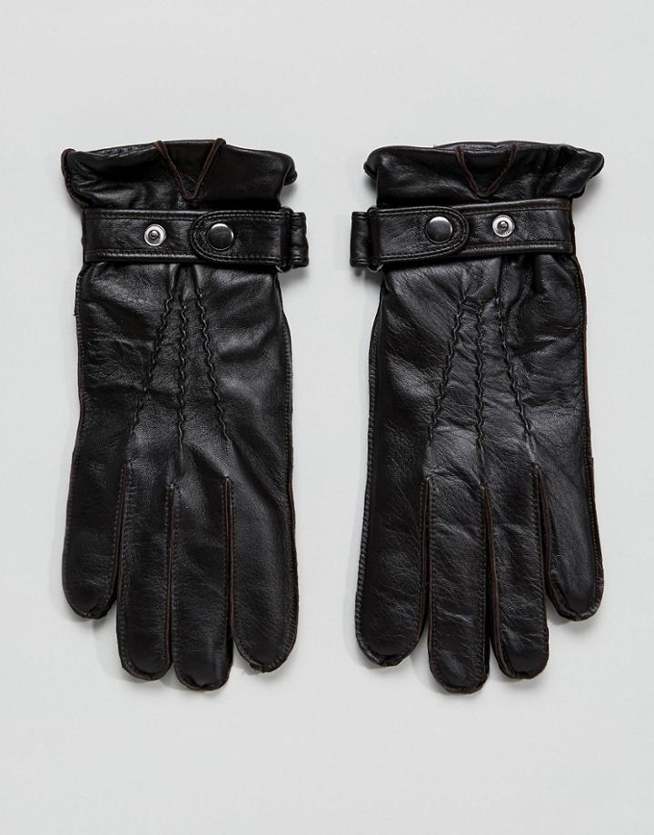 Paul Costelloe Strap Leather Gloves In Brown - Brown