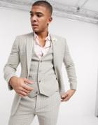 Asos Design Wedding Super Skinny Suit Jacket In Neutral Wool Blend Houndstooth