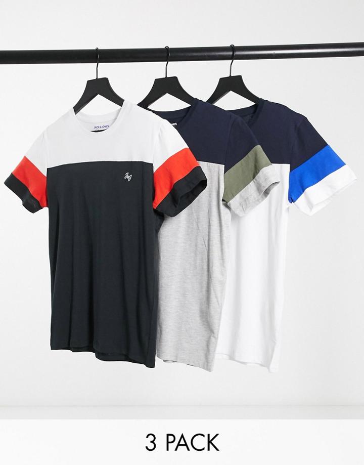 Jack & Jones 3-pack Regular Fit T-shirts In Colorblock-multi