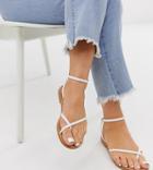 Asos Design Wide Fit Freefall Minimal Toe Loop Flat Sandals In White - White