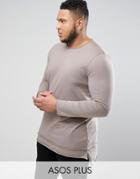 Asos Plus Longline Long Sleeve T-shirt With Raw Edge Hem Detail - Gray