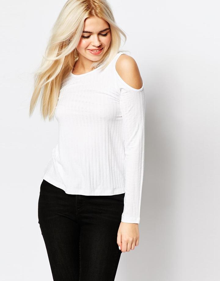 Monki Cold Shoulder T-shirt - White