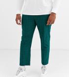 Asos Design Plus Slim Crop Smart Pants In Green Check