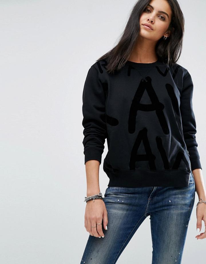 G-star Logo Sweatshirt With Exposed Zip - Black
