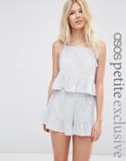 Asos Petite Exclusive Textured Beach Frill Top Co Ord - Pale Blue