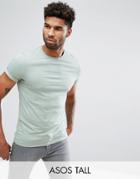 Asos Tall Crew Neck T-shirt With Roll Sleeve In Green - Green