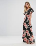 New Look Lattice Front Floral Maxi Dress - Black