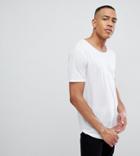 Asos Design Tall Relaxed Longline T-shirt With Raw Scoop Neck And Curve Hem In Linen Mix In White - White