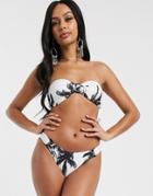 Unique 21 Palm Print Buckle Bandeau Bikini Top-multi