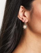 Asos Design Hoop Earrings With Opal Sun Charm In Gold Tone