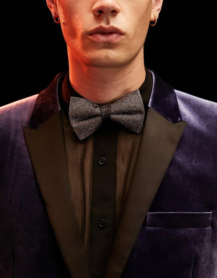Asos Design Bow Tie In Metalic Gunmetal-silver