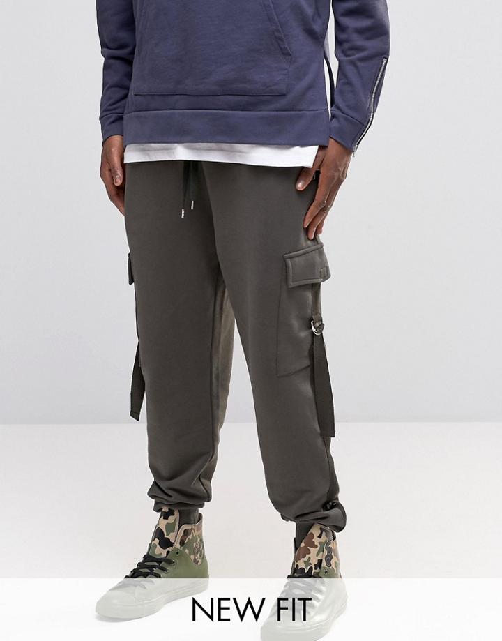 Asos Tapered Joggers With Cargo Pockets And Taping - Green