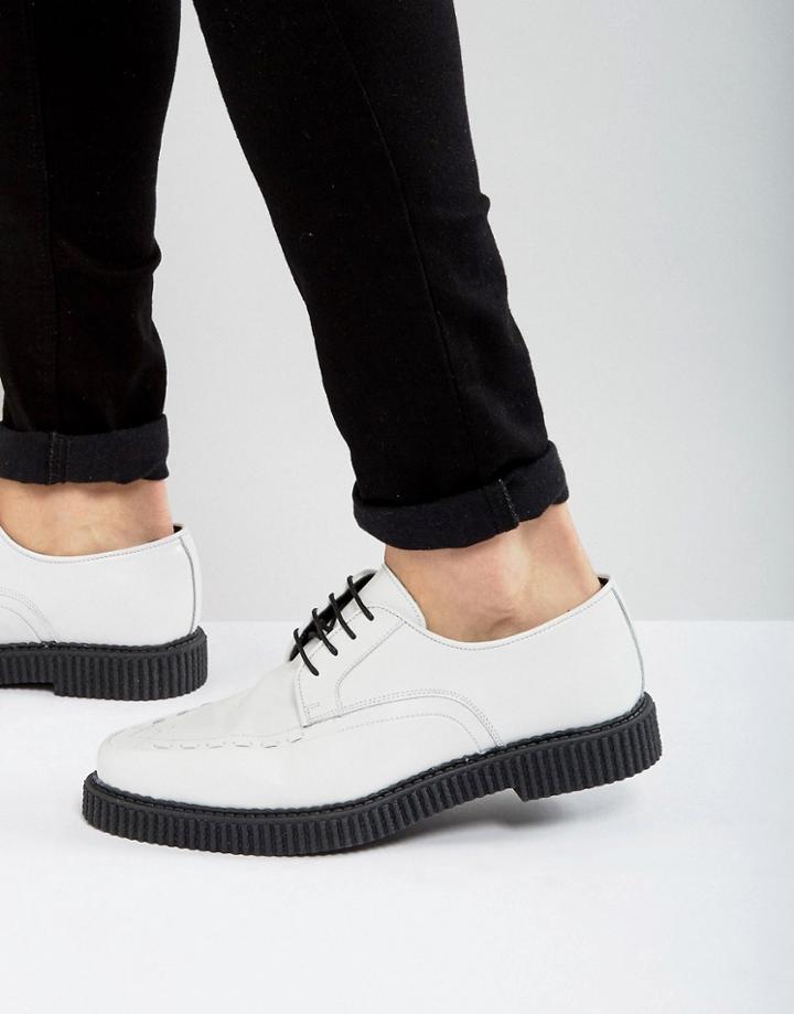 Asos Lace Up Shoes In White Leather With Creeper Sole - White
