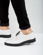 Asos Lace Up Shoes In White Leather With Creeper Sole - White
