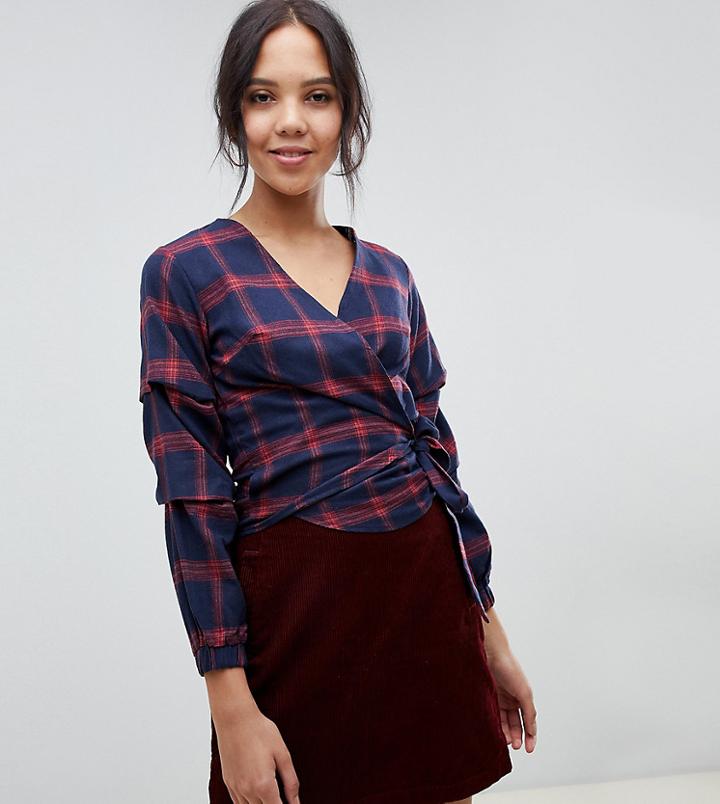 Parisian Tall Check Wrap Top-navy