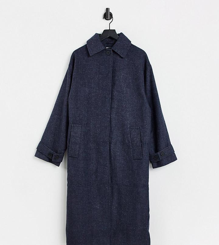 Asos Design Tall Oversized Boyfriend Maxi Coat In Navy Twill