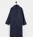 Asos Design Tall Oversized Boyfriend Maxi Coat In Navy Twill