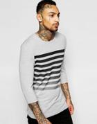 Asos Muscle 3/4 Sleeve T-shirt With Stripe - Gray