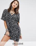 Milk It Vintage Shift Dress With Cross Strap Neck Detail In Multi Spot - Black