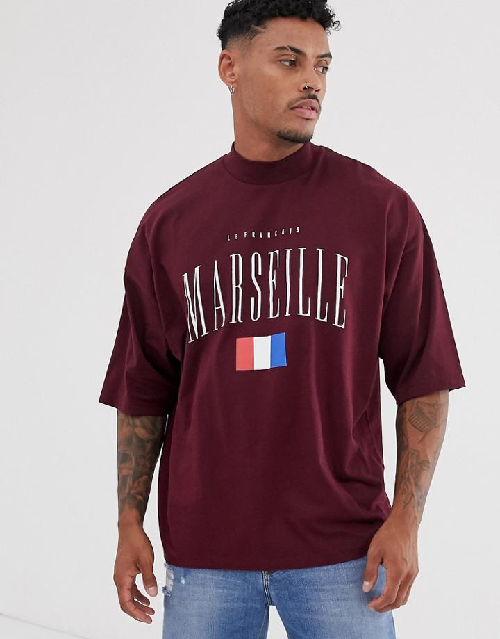 Asos Design Oversized T-shirt With City Print And Turtleneck - Red