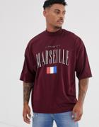 Asos Design Oversized T-shirt With City Print And Turtleneck - Red