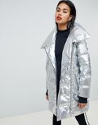 Armani Exchange Metallic Longline Padded Jacket-silver