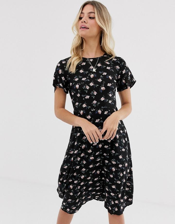 Daisy Street Midi Dress With Tie Back Detail In Floral - Black