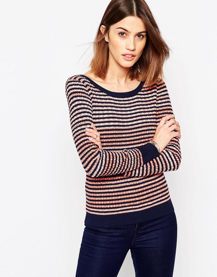 Shae Stripe Navy Lightweight Jumper - Navy