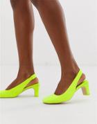 Asos Design Serpent Slingback Mid Heels In Neon Yellow - Yellow
