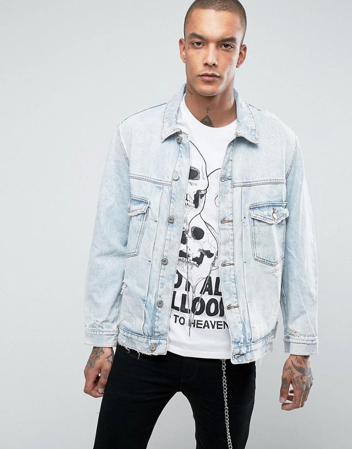 Bershka Oversized Denim Jacket In Light Blue - Blue