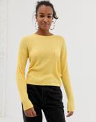Bershka Crew Knit Sweater In Yellow - Yellow