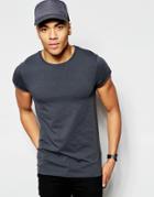 Asos Muscle T-shirt With Roll Sleeve In Washed Black - Washed Black