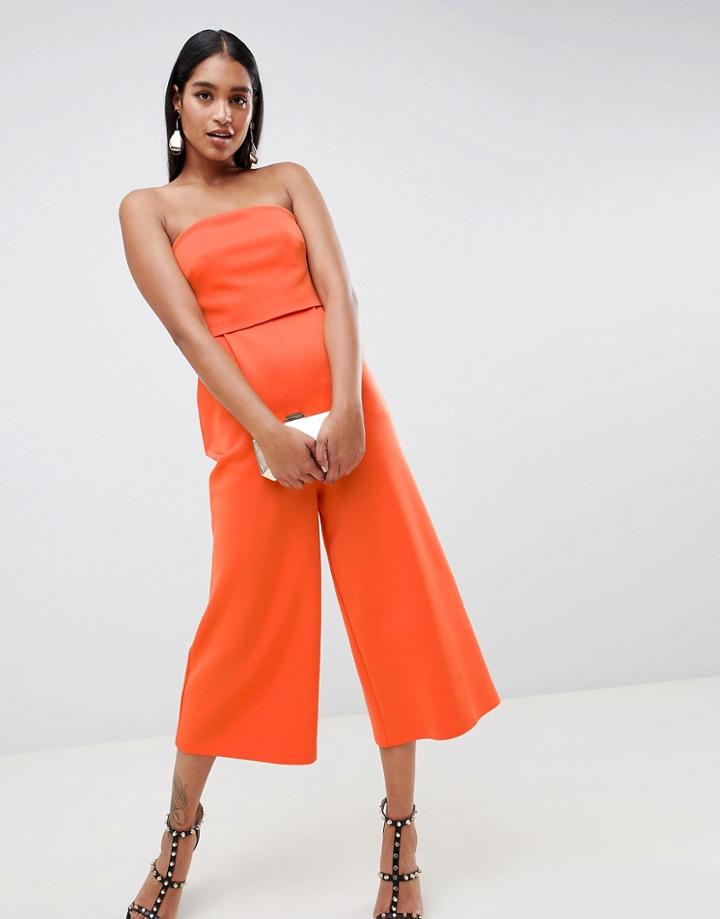 Asos Design Bandeau Jumpsuit In Scuba - Red