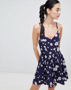 Nobody's Child Strappy Back Romper In Daisy Print - Blue