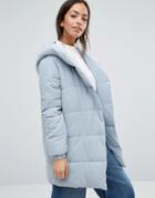 New Look Padded Wrap Over Coat - Gray