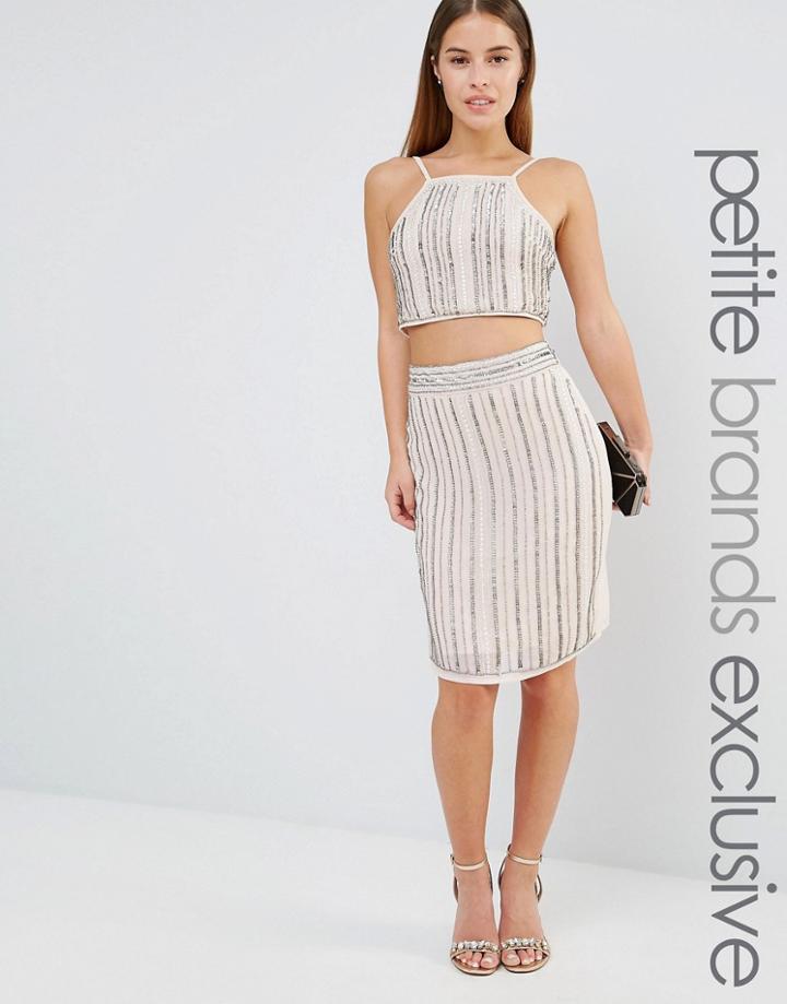 True Decadence Petite Embellished Midi Skirt Co-ord - Silver