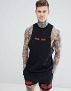 Asos Design Sleeveless T-shirt With Dropped Armhole And Rose Embroidery Two-piece - Black