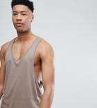 Asos Design Tall Tank With Extreme Racer Back In Beige - Beige