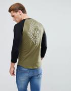 Friend Or Faux Starburst Back Print Raglan Long Sleeve Top - Green