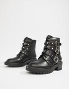 Boohoo Stud And Buckle Boots In Black - Black