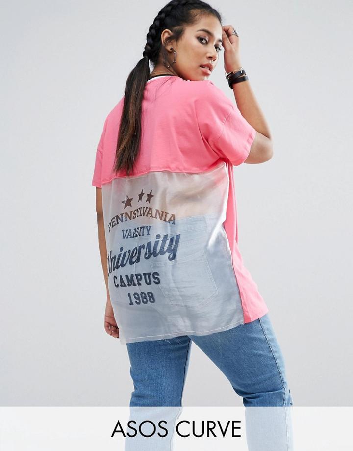 Asos Curve T-shirt With Cut About Varsity Print - Pink