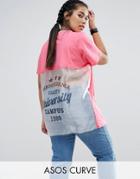 Asos Curve T-shirt With Cut About Varsity Print - Pink