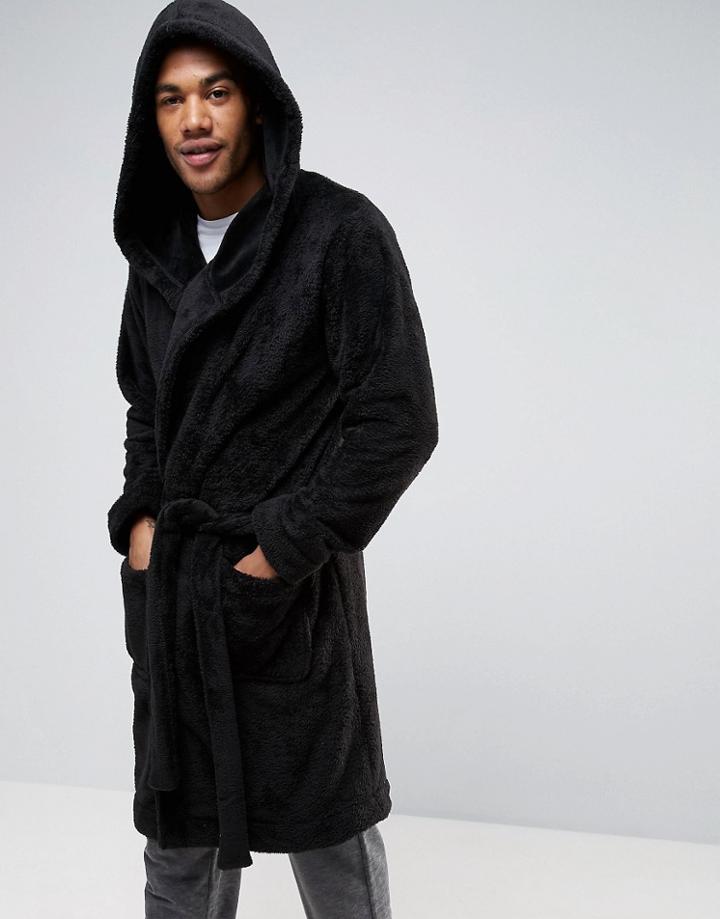 Asos Hooded Fleece Robe - Black