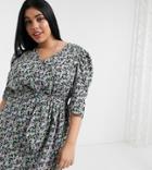 Only Curve Wrap Mini Dress With Tie Detail In Black Floral