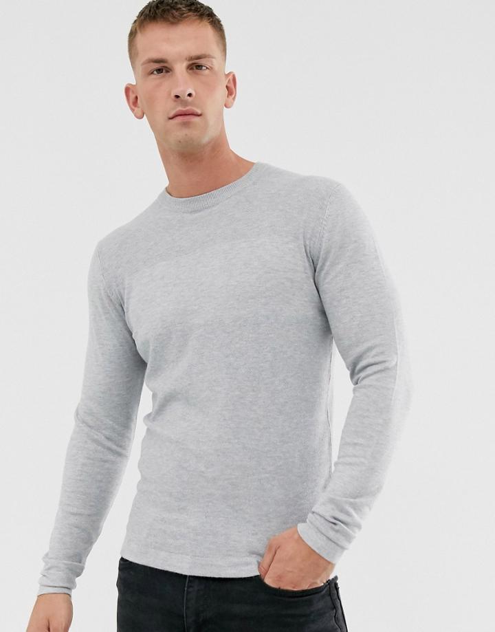 River Island Crew Neck Sweater In Gray-navy